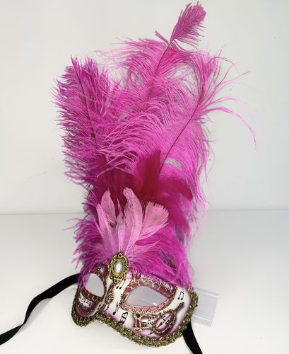 Venetian colombine mask "musica" with pink feathers